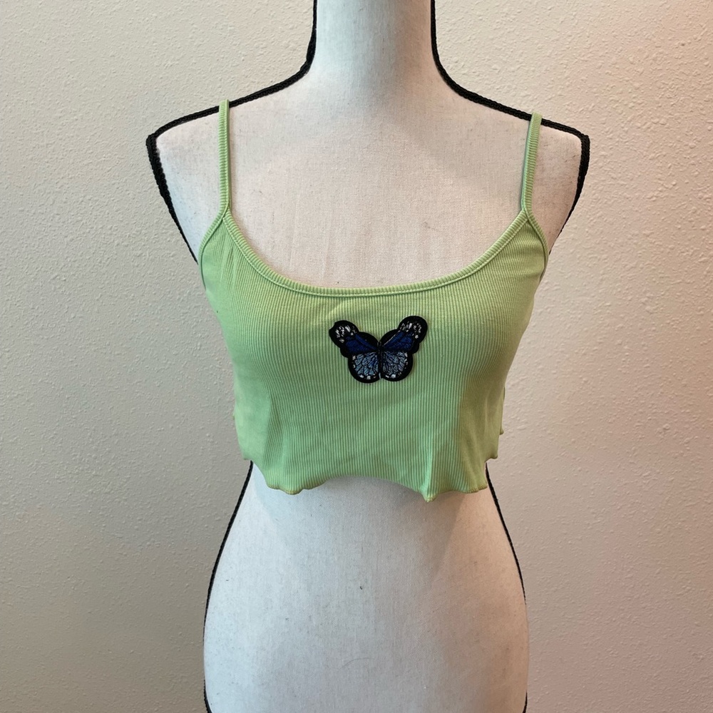 NEW SHEIN Lettice Trim Embroidered Butterfly Print Tank Crop Top Medium